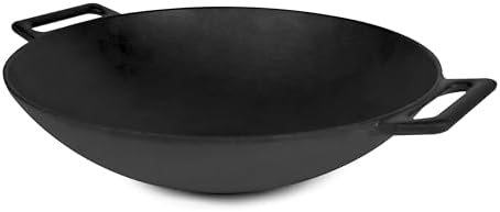 Jim Beam 12'' Pre Seasoned Heavy Duty Construction Cast Iron Grilling Wok, Griddle and Stir Fry Pan