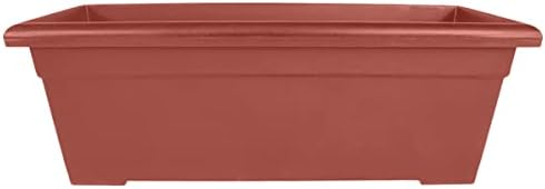 The HC Companies Romana Planter Box, 28 Inch, Clay, 1-Pack | Plastic, Drainage Plug, Lightweight, UV-Resistant, for Garden, Patio, Balcony & Fence