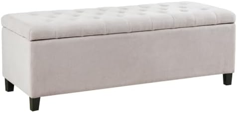 Madison Park 49" Upholstered Storage Bench, Button Tufted End of Bed Bench with Storage, Dual Spring Soft-Close Lid, Bedroom Bench for Queen King Bed, Entryway Living Room, Grey