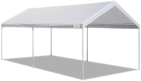 Caravan Canopy Powder Coated Heavy Duty Steel Frame Pop Up Carport with 6 Steel Stakes for Outdoor Activities and Events, White