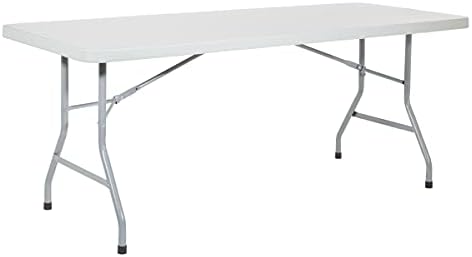 Office Star Resin Multipurpose Rectangle Folding Table for Indoor or Outdoor Use, 6 Feet Light Gray