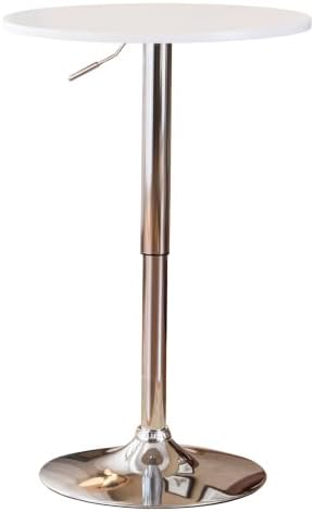 Roundhill Furniture Adjustable Height Wood and Chrome Metal Bar Table, White