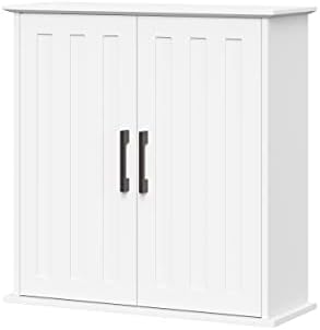 RiverRidge Monroe Two-Door Bathroom Wall Mount Medicine Cabinet, White | Adjustable Interior Shelf, Soft Close Hinges, Matte Black Handles