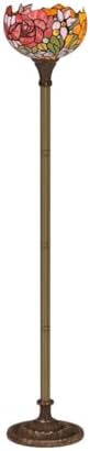 WERFACTORY Tiffany Floor Lamp Red Rose Flower Stained Glass Light Torchiere | 10X10X71 Inches Pole Standing Corner Torch Uplight Decor Bedroom