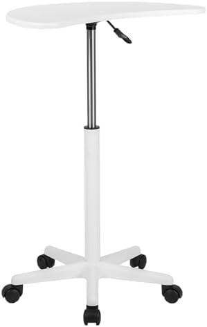 Flash Furniture Eve Sit to Stand Mobile Laptop Desk/Speaker's Lectern with Wheels, Modern Height-Adjustable Portable Standing Computer Desk, Black | Heavy Duty Nylon Base, Dual Wheel Casters