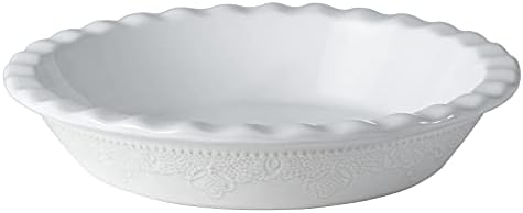 Fun Elements Pie Pan, 9 Inch Ceramic Pie Dish, Deep Dish Pie Pan with Lace Emboss, Ruffled Pie Plate for Baking