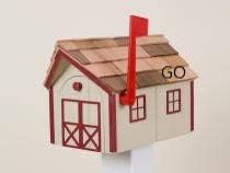 Amish Barnstyle Mailbox Beige with Red Trim