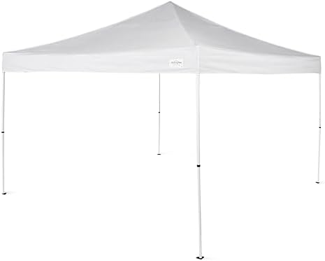 Caravan Canopy 12 by 12 Foot Polyester Straight Steel Leg Instant Pop Up Canopy Tent with Adjustable Height for Outdoor Events, Blue | 150D polyester top with 99 percent UV protection, 3 height settings to 9 ft, steel frame, roller bag and 4 stakes