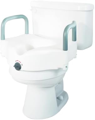 Medline 5" Standard Raised Locking Toilet Seat, 400 lb Capacity | Toilet Riser with Removable Padded Arms, Fits Most Standard Toilets, No Lid, Medical Seat For Adults and Elderly