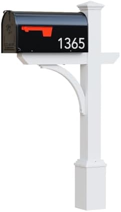 Argonne White Post & Black Mailbox (Large) | Personal curbside mailbox system features a large black aluminum mailbox, sturdy white square post, and custom house numbers.