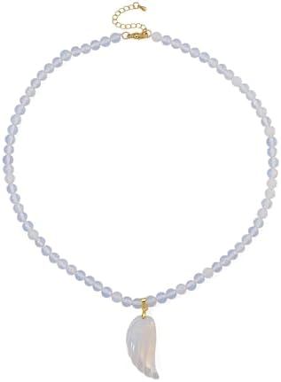 Opalite 110.00 ctw Carved Wing Pendant Beaded Necklace in Goldtone 18-20"