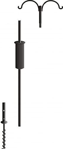Birds Choice Erva 2 Arm Complete Bird Feeder Pole Set with Squirrel Baffle Steel Bird Feeder Mounting Pole Made in USA | Hangs 2 Feeders at Once