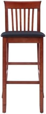 Riverbay Furniture 25" Mission Back Bar Stool, Rubberwood & Faux Leather, Dark Cherry/Black Finish, Counter Height Dining Seat with Padded Easy-Clean Upholstery, 37" H for Kitchen or Home Bar Use