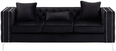 Lilola Home Lorreto Black Velvet Sofa