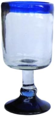 Cobalt Blue Rim 13 oz Wine Glasses (set of 6), Recycled Glass, Lead-free, Toxin-Free (13oz Wine)
