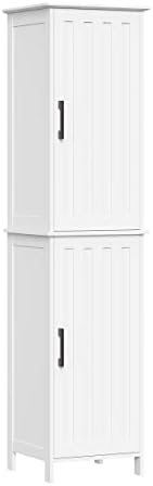 RiverRidge Monroe Tall 2-Door Bathroom Linen Cabinet, White | Soft Close Hinges, Adjustable Shelves, Matte Black Handles, Modern Farmhouse Style