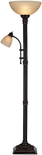 Regency Hill Garver 72 1/2" Tall Bronze Side Light Torchiere Floor Lamp | Traditional 2-Light Adjustable Gooseneck Arm 5 Oiled Rubbed Amber Glass Shades for Living Room Reading House Bedroom Home