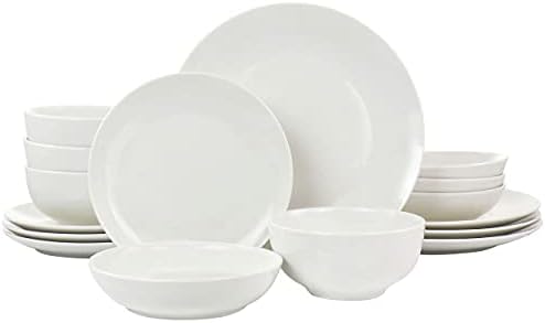 Elama White Porcelain Dish Dinnerware Set, 18 Piece, Newman