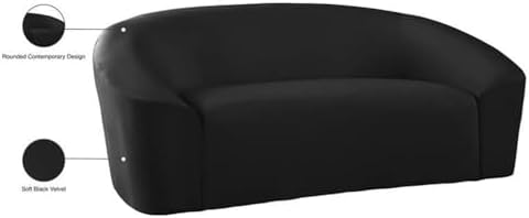 Meridian Furniture 610Black-L Riley Collection Modern | Contemporary Velvet Upholstered Loveseat with Rounded Contemporary Design, Black
