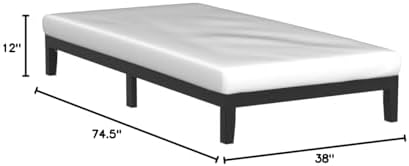 Mellow Naturalista Classic - 12 Inch Solid Wood Platform Bed with Wooden Slats, No Box Spring Needed, Easy Assembly, Queen, Pine