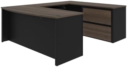 Bestar U-Shaped Executive Desk with Cabinet, Antigua/Black, Connexion, 72W