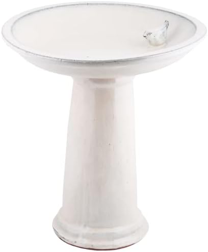 Esschert Design FB423 Bath on Pedestal with Bird, Ceramic, White
