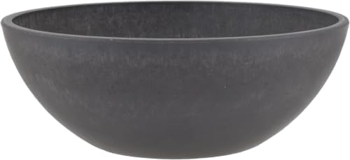 PSW Pot Collection M30DC 12-inch Plastic/Stone/Wood Composite Low Bowl Planter – No Drainage Hole (Drillable), Shallow Indoor/Outer Pot for Succulents, Bonsai, Fairy Gardens, Herbs, Dark Charcoal