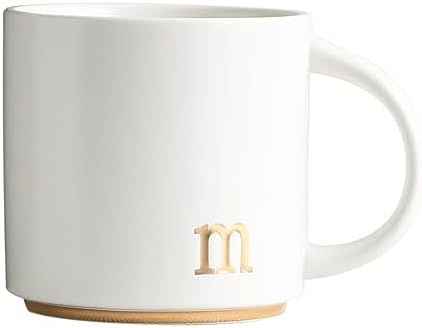 COLLECTIVE HOME Ceramic Coffee Mug, 15 oz Monogram Cup with Gift Box(m) | Dishwasher Safe, Engraved Gold Letter