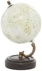 Deco 79 Wood Globe, 5" x 5" x 8", Yellow | Educational/Geographic Earth World Map Decorative World Globe World Globe