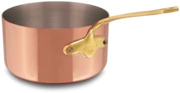Mauviel M'Heritage 150 B 1.5mm Polished Copper & Stainless Steel Sauce Pan With Lid, And Brass Handles, 1.9-qt, Made in France
