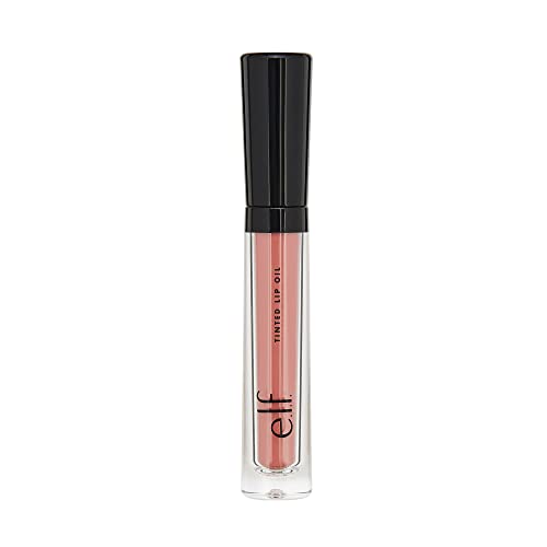 e.l.f. Cosmetics Tinted Lip Oil, Long Lasting & Sheer Coverage, Non-Sticky, Hydrates, Adds Shine, Infused with Jojoba, Apricot & Vitamin E, Nude Kiss