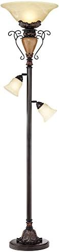 Ludo 72" Tall Bronze Crackle Tree Torchiere Floor Lamp Living Room | Vintage Traditional Antique Adjustable Alabaster Glass Shades Slide Dimmer