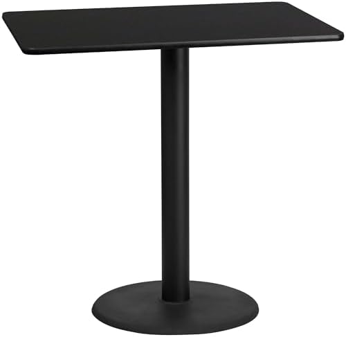 Flash Furniture 48x30" Rectangular Table and 24" Round Base, Walnut | Bar Height, Laminate, Durable Construction, Commercial Use