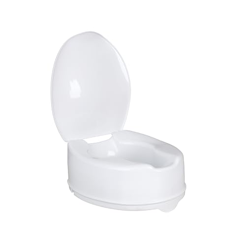 Homecraft Savanah Raised Toilet Seat 2" with Lid, Elongated & Elevated Lock Seat Support for Elderly, Handicapped and Disabled Users, White Colour | Elevated toilet seat riser for seniors and elderly; universal fit for most standard toilets, portable and…