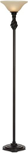 Regency Hill Restoration Bronze 70" Tall Amber Glass Torchiere Floor Lamp | Traditional Hand Applied Black Swirl Font Shade Standing Pole Light for