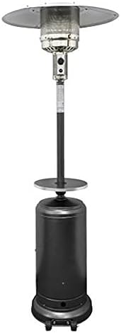 AZ Patio Outdoor Propane Gas Patio Heater, 48K BTU's, Open Door Design, Adjustable Table, Single pole, Weight Bladder Included, Regulator and Hose, Hammered Bronze Finish