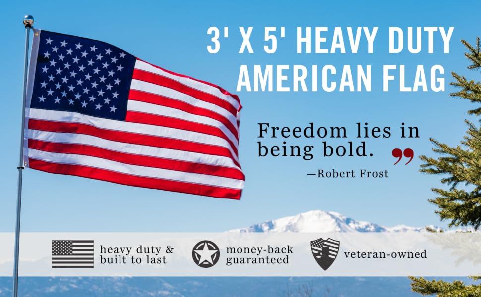 5 foot x 8 foot heavy-duty American flag is embroidered and sewn using high quality materials