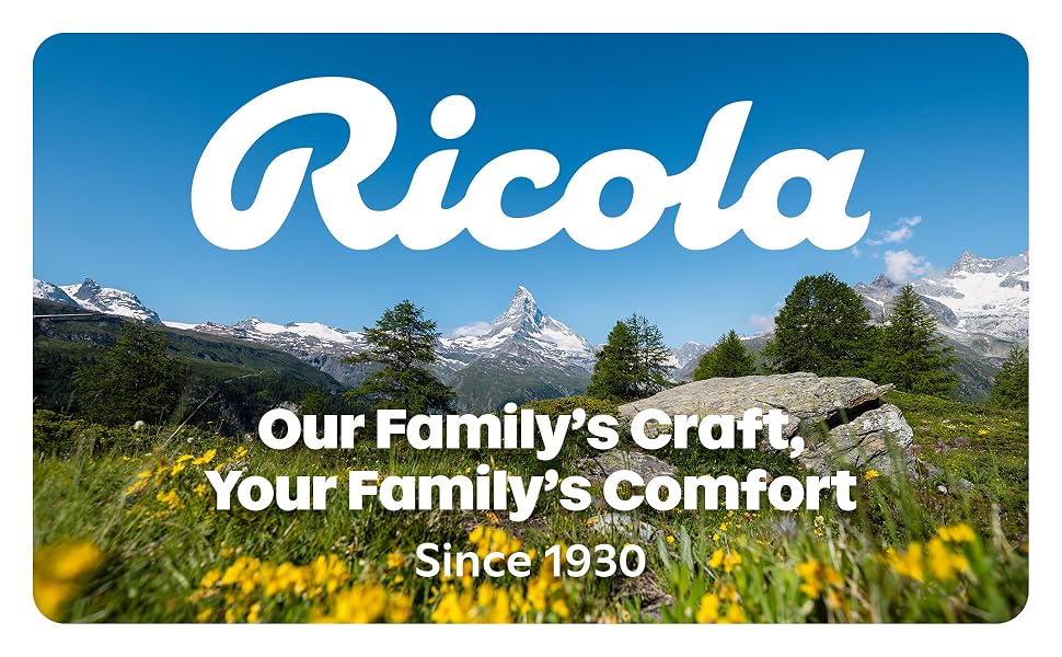 Ricola logo over Swiss Alps with natural alpine flowers - Ricola cough drops &amp;amp; throat lozenges