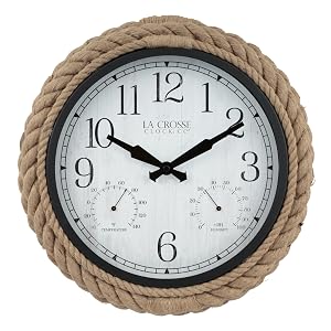 Lacrosse, la crosse, 433-3836, rope, quartz clock, time, 14” analog, 14 inch, wall clock, outdoor