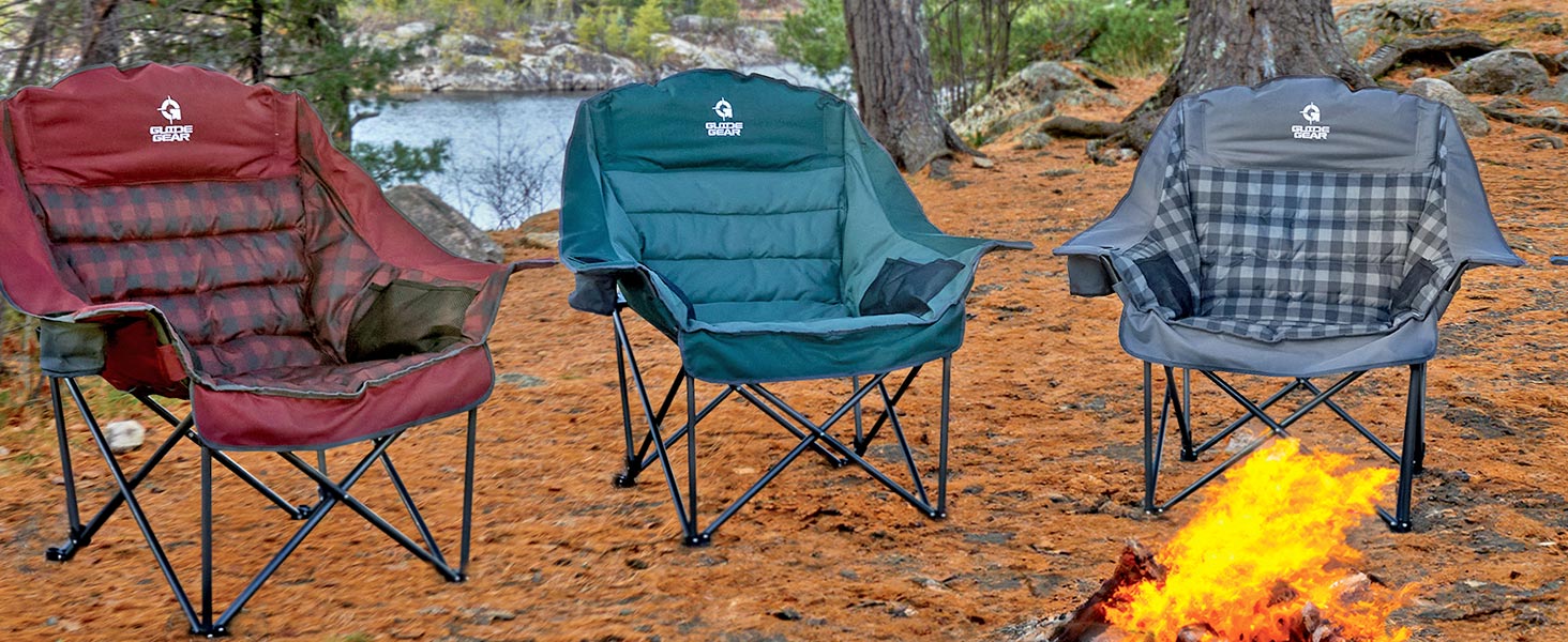 Guide Gear Oversized XL Comfort Padded Camping Chair Gray Plaid
