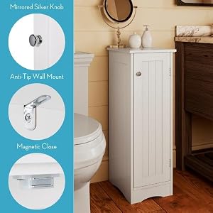 Cabinet displayed in room. Includes mirrored knobs, wall mounts &amp; magnetic close