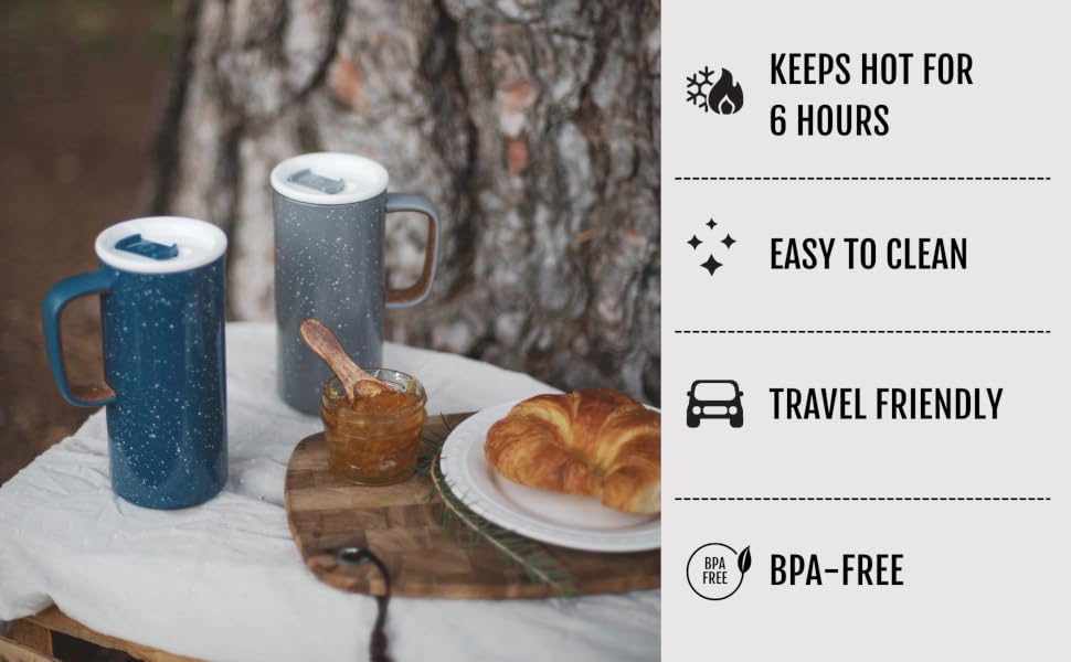 Ello Campy Vacuum Insulated Travel Mug with Leak-Proof Slider Lid and Comfy Carry Handle