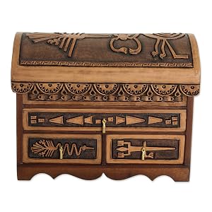 NOVICA Handmade Leather Cedar Wood Jewelry Chest Box Joyero de madera de cedro de cuero hecho a mano