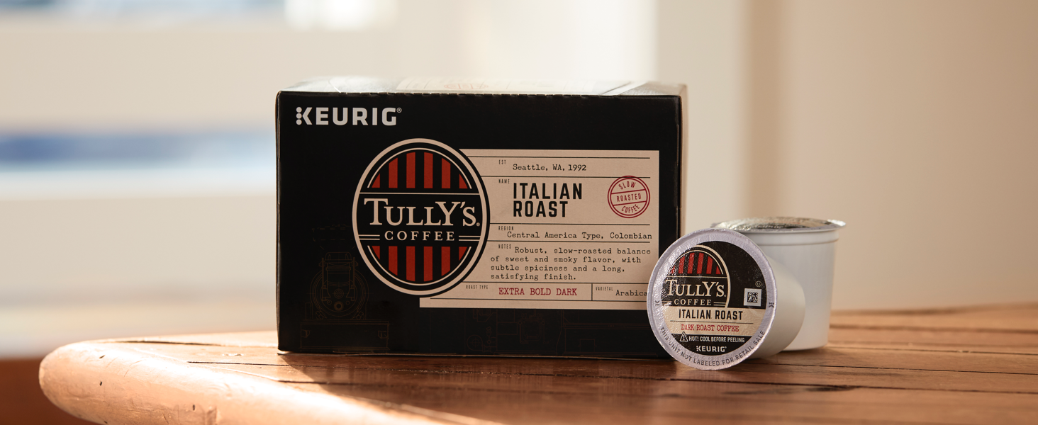 tully's coffee, tull's k cups, k-cup pods, keurig coffee pods, kuerig, kurig, coffe
