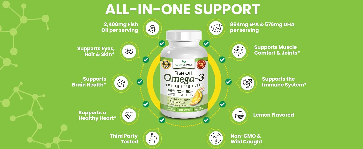 Natures Branch Omega 3 Fish Oil supplement for joint support brain heart health third party tested