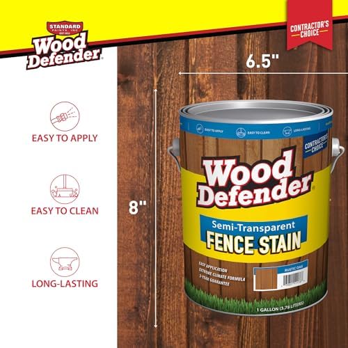 Wood Defender Semi-Transparent Fence Stain and Seal Rustis Oak 1-Gallon | Oil-Based Exterior Fence Coating | Long-Lasting Color Protection for Wood