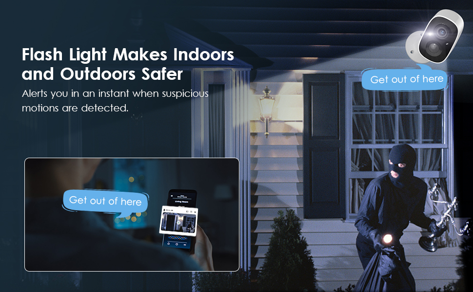 Spotlight white light indoor siren alarm home security battery powered two way talk real-time video