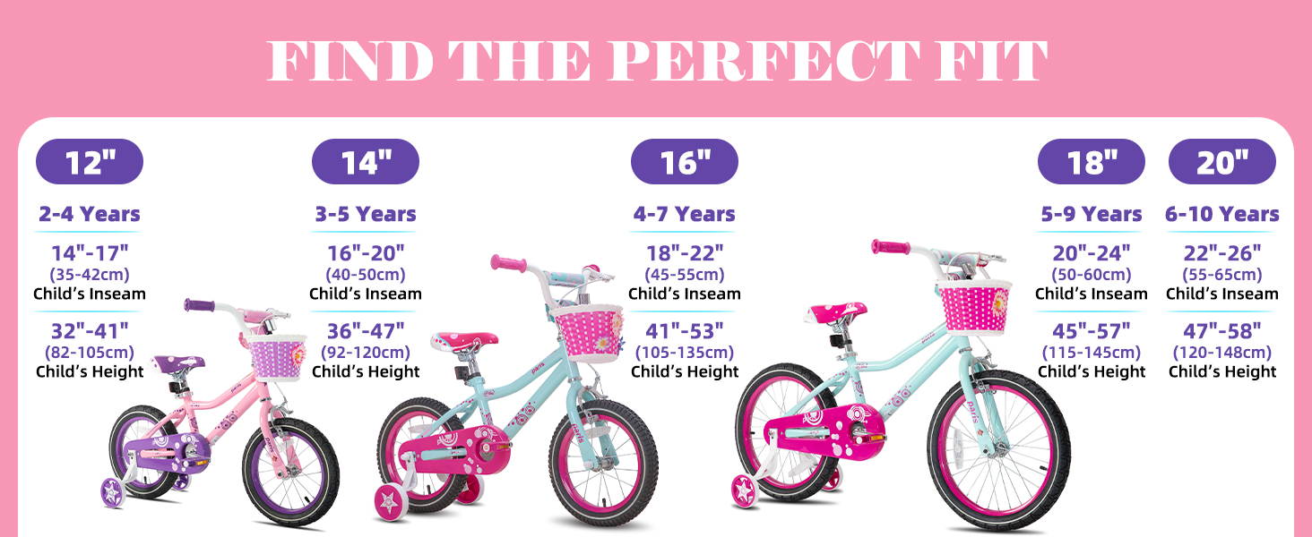 size chart for joystar kid bike