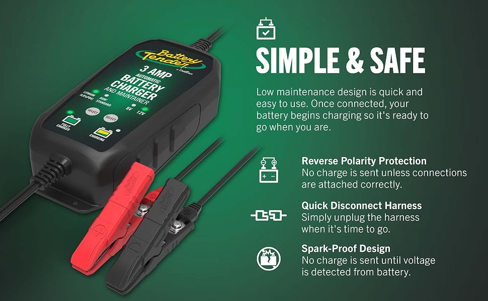 Battery Tender Battery Charger Maintainer 12V or 6V 3 Amp Selectable Cars, Trucks, SUVs, and More