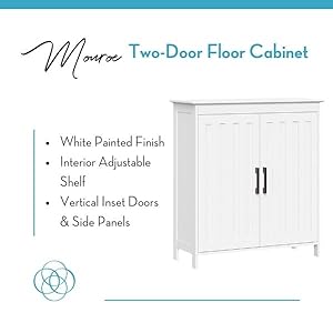 White monroe two door floor cabinet with adjustable shelf and vertical inset doors and side panels